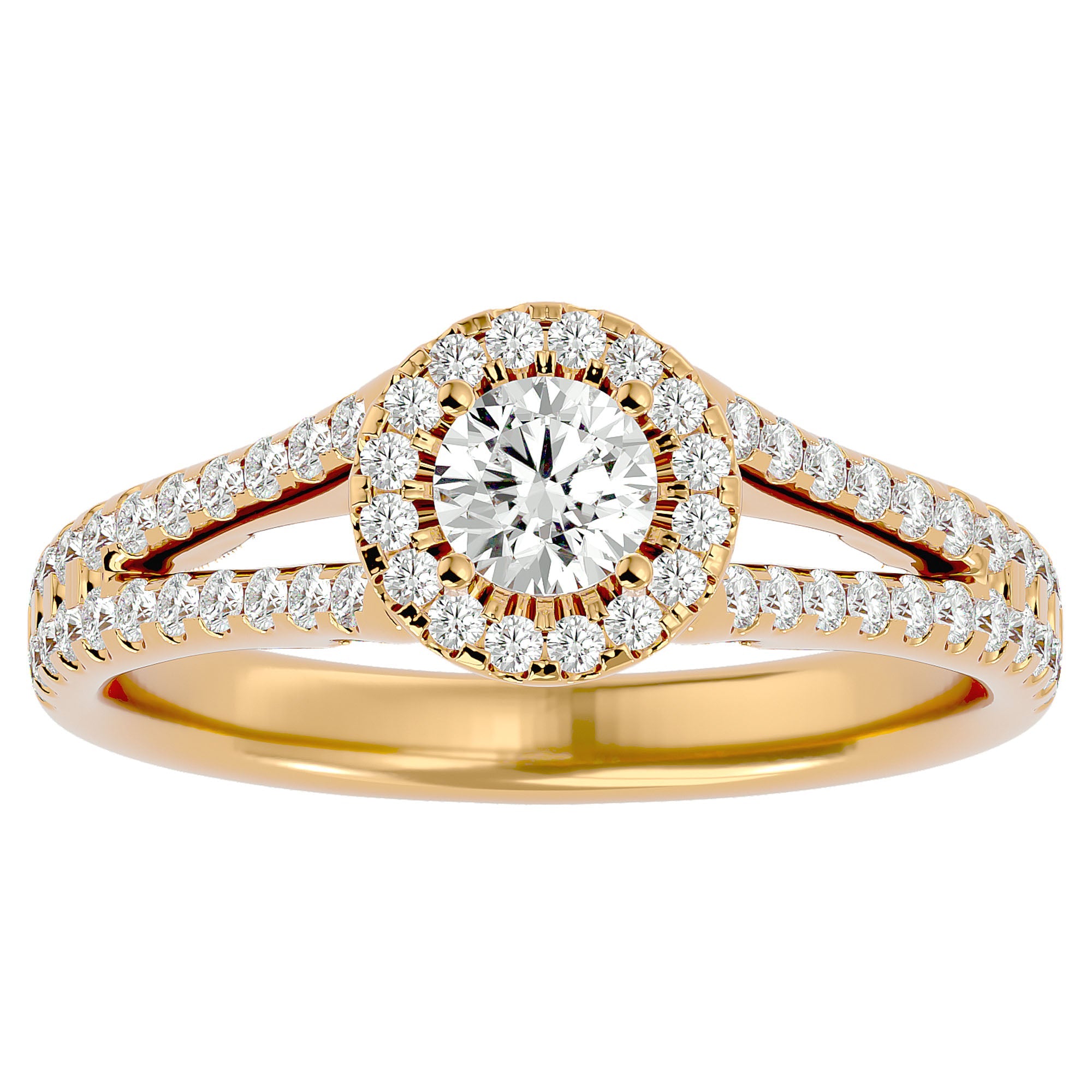 Inel de Logodnă Trio din Aur 14k cu Diamante Create în Laborator Halo Pavé de 0.87 ct din 14k Aur Galben - Castelo.ro