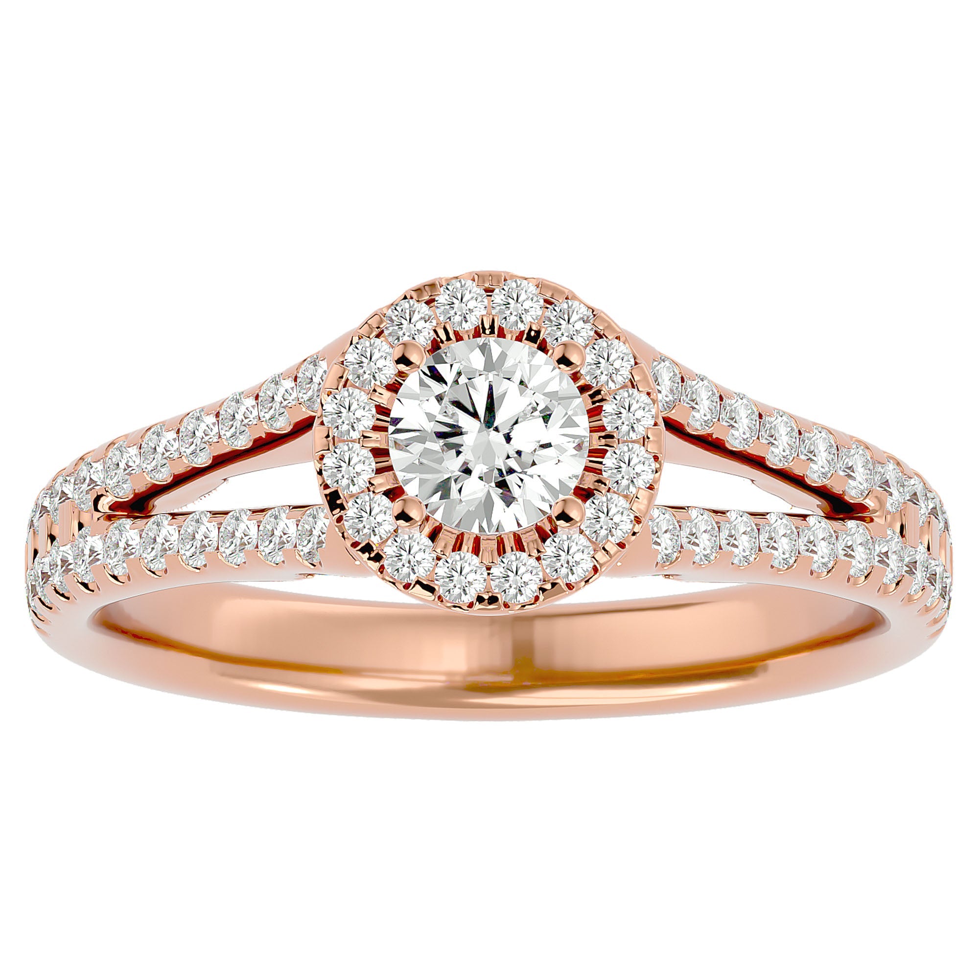 Inel de Logodnă Trio din Aur 14k cu Diamante Create în Laborator Halo Pavé de 0.87 ct din 14k Aur Roz - Castelo.ro