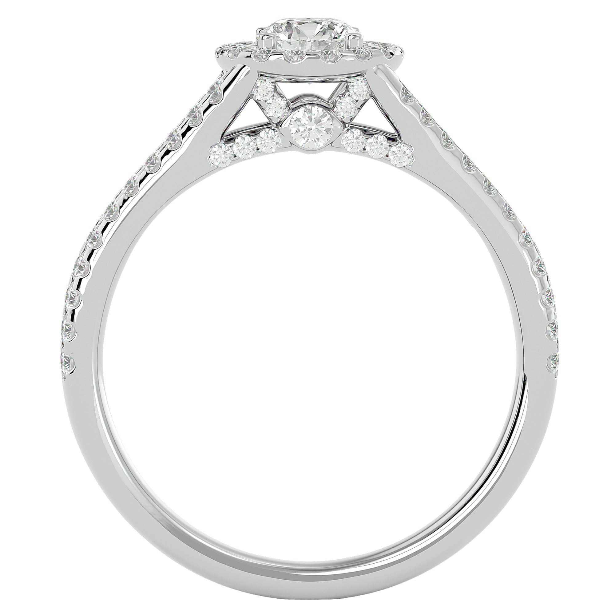 Inel de Logodnă Trio din Aur 14k cu Diamante Create în Laborator Halo Pavé de 0.87 ct din 14k Aur Alb - Castelo.ro