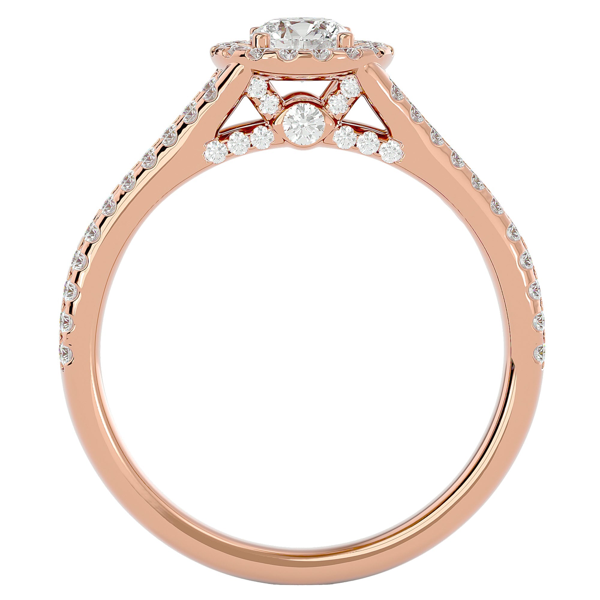 Inel de Logodnă Trio din Aur 14k cu Diamante Create în Laborator Halo Pavé de 0.87 ct din 14k Aur Roz - Castelo.ro