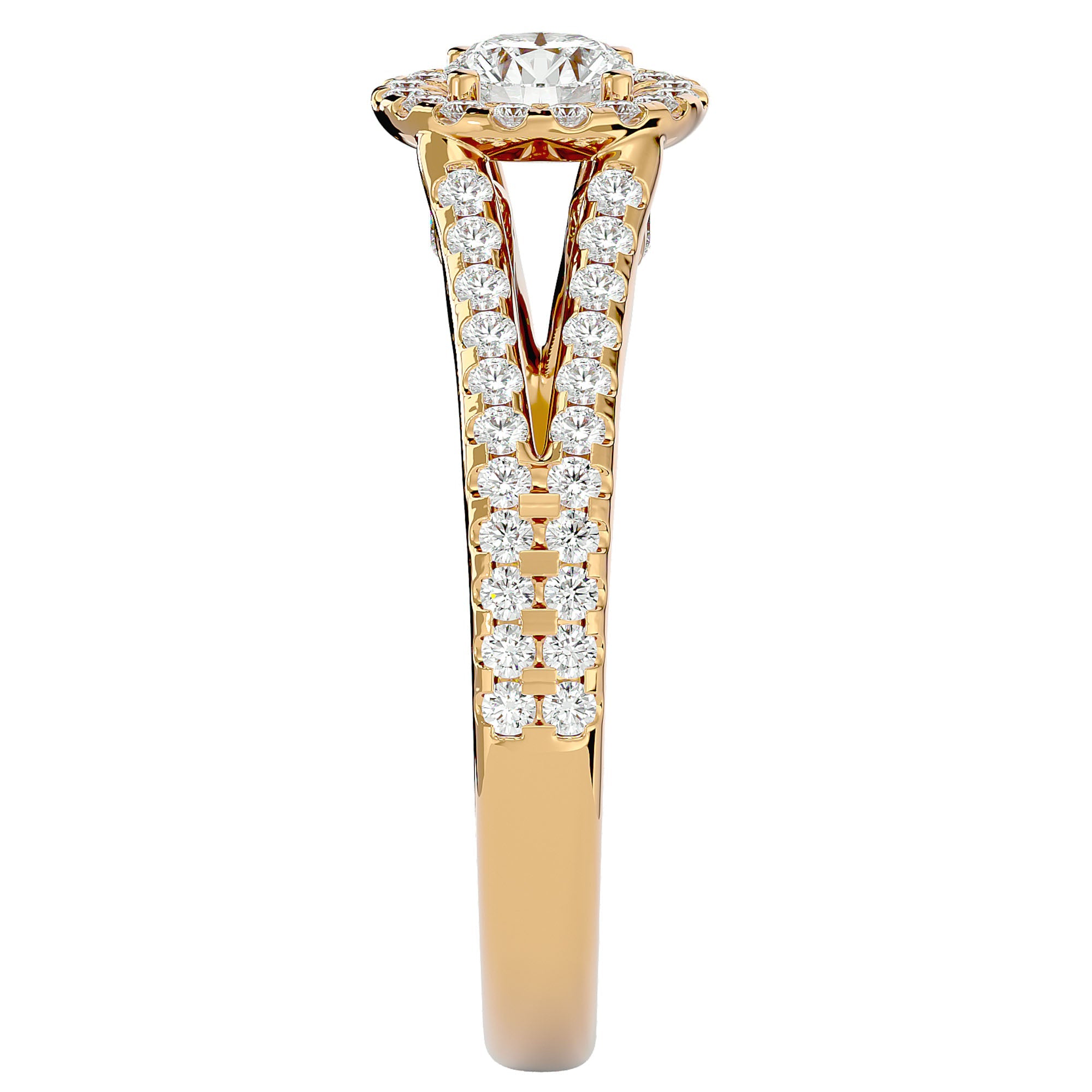 Inel de Logodnă Trio din Aur 14k cu Diamante Create în Laborator Halo Pavé de 0.87 ct din 14k Aur Galben - Castelo.ro
