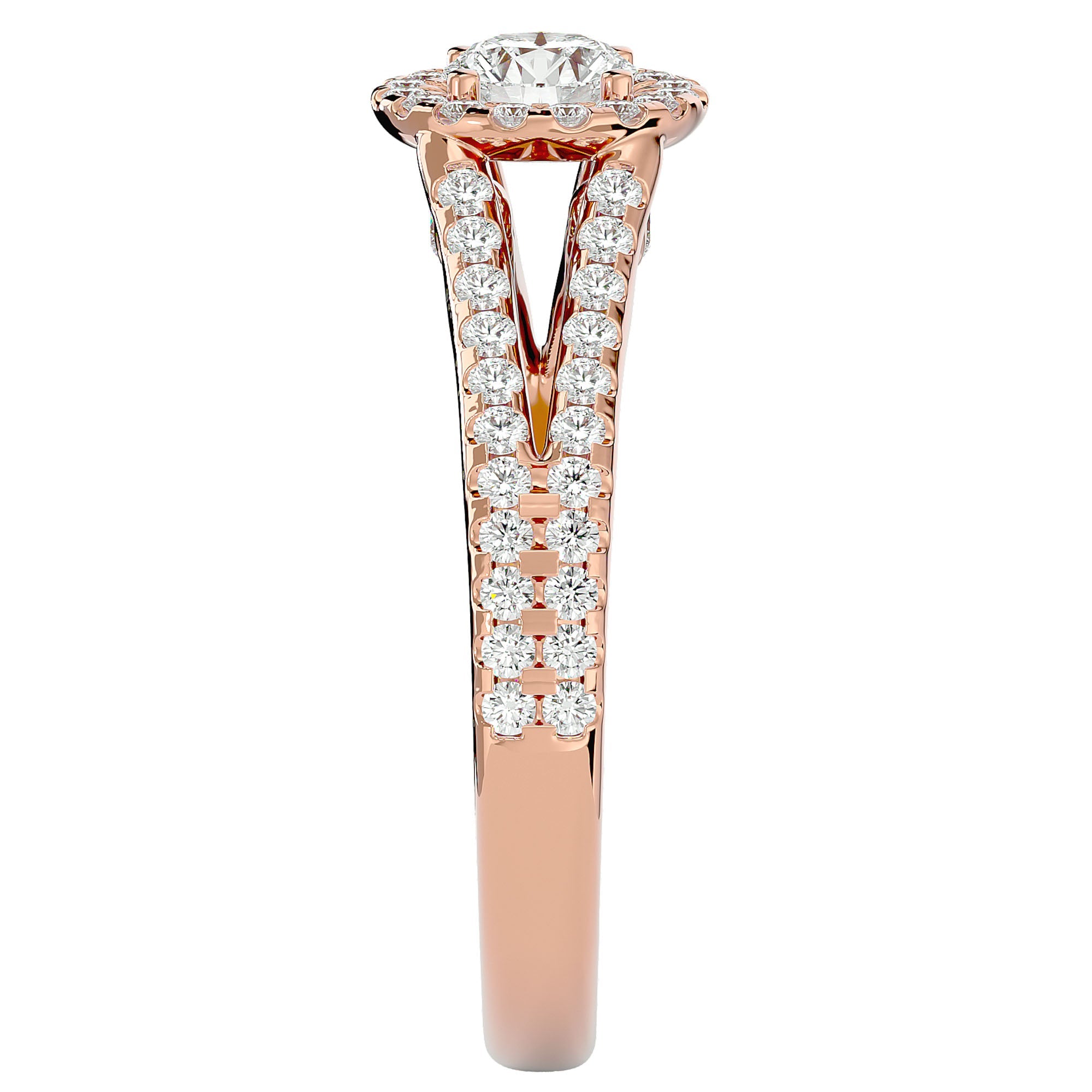 Inel de Logodnă Trio din Aur 14k cu Diamante Create în Laborator Halo Pavé de 0.87 ct din 14k Aur Roz - Castelo.ro