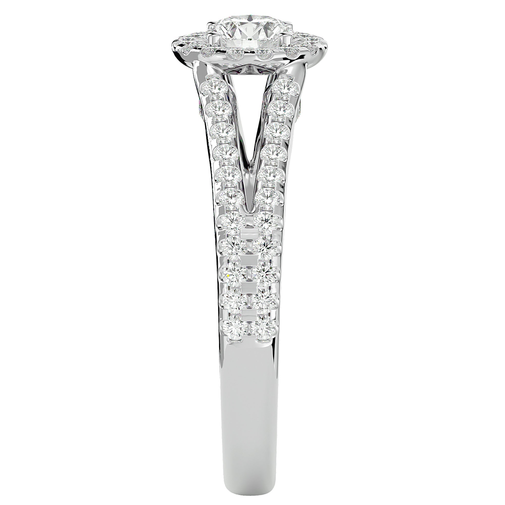 Inel de Logodnă Trio din Aur 14k cu Diamante Create în Laborator Halo Pavé de 0.87 ct din 14k Aur Alb - Castelo.ro