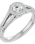 Inel de Logodnă Trio din Aur 14k cu Diamante Create în Laborator Halo Pavé de 0.87 ct din 14k Aur Alb - Castelo.ro