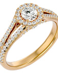 Inel de Logodnă Trio cu Diamante Naturale Halo Pavé de 0.87 ct din 18k Aur Galben - Castelo.ro