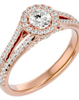 Inel de Logodnă Trio cu Diamante Naturale Halo Pavé de 0.87 ct din 18k Aur Roz - Castelo.ro
