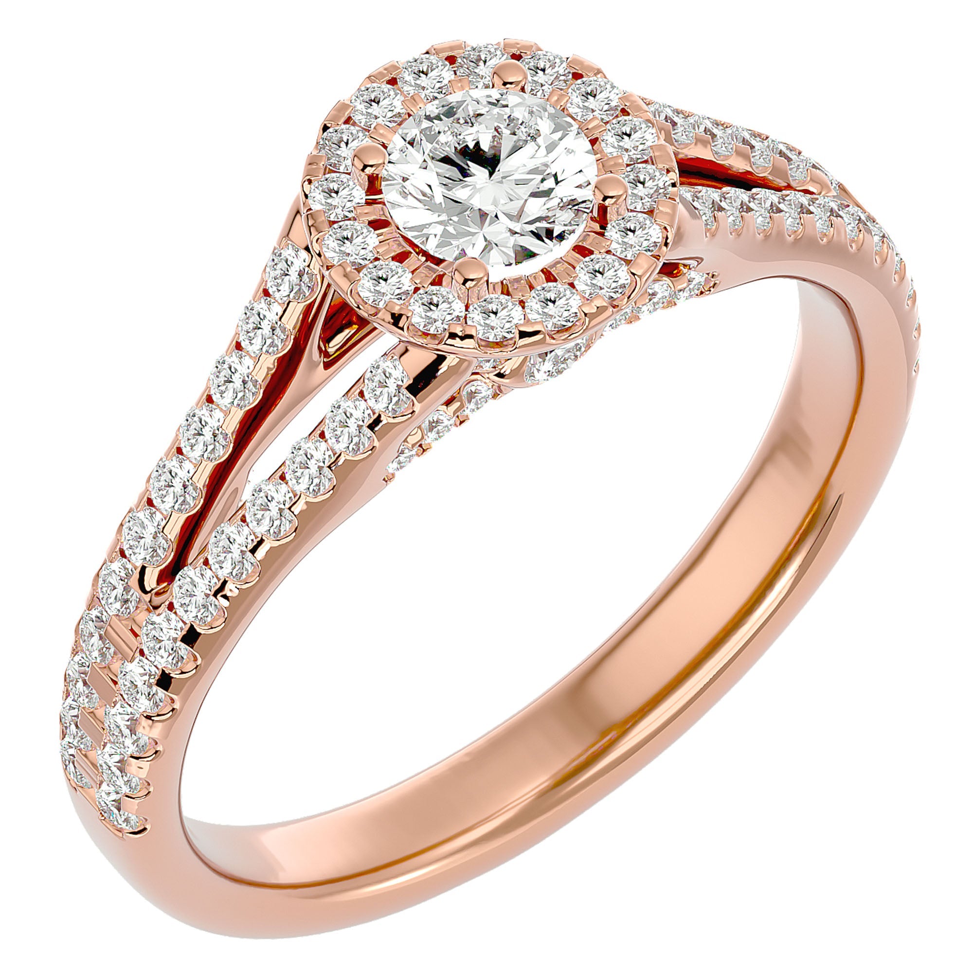 Inel de Logodnă Trio din Aur 14k cu Diamante Create în Laborator Halo Pavé de 0.87 ct din 14k Aur Roz - Castelo.ro