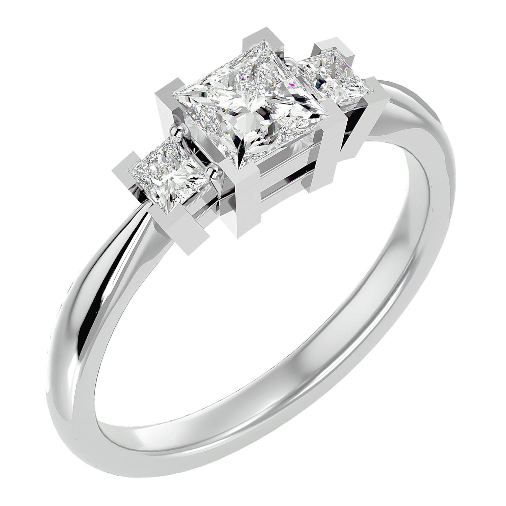 Inel de Logodnă Cu Trei Diamante Naturale Tăietură Prințesă de 1.00 ct din Platina - Castelo.ro