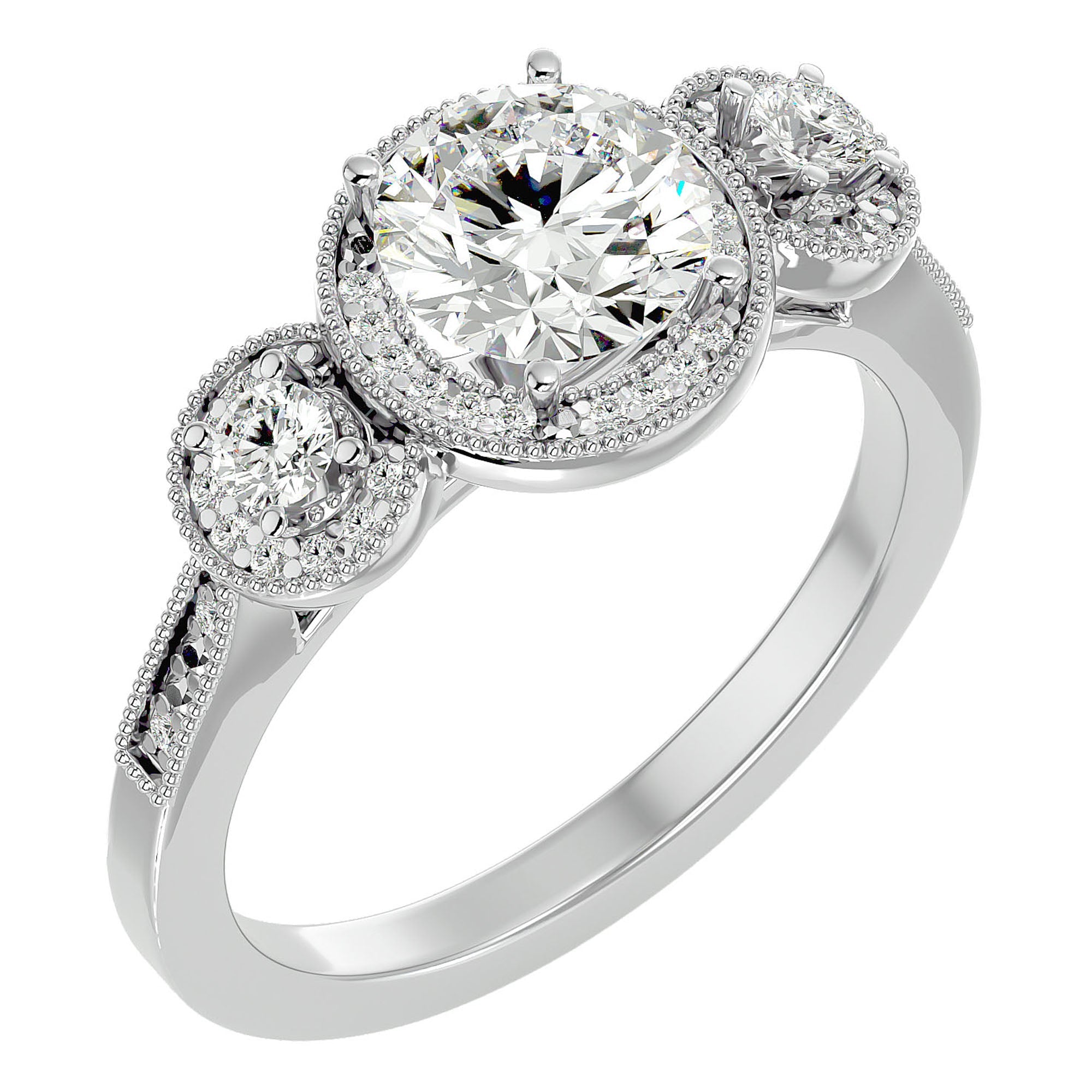 Inel de Logodnă Vintage din Aur 14k Cu Trei Diamante Naturale de 1.43 ct din 14k Aur Alb - Castelo.ro