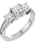 Inel de Logodnă din Aur 14k Trei Diamante Create în Laborator Pavè de 2.20 ct din 14k Aur Alb - Castelo.ro