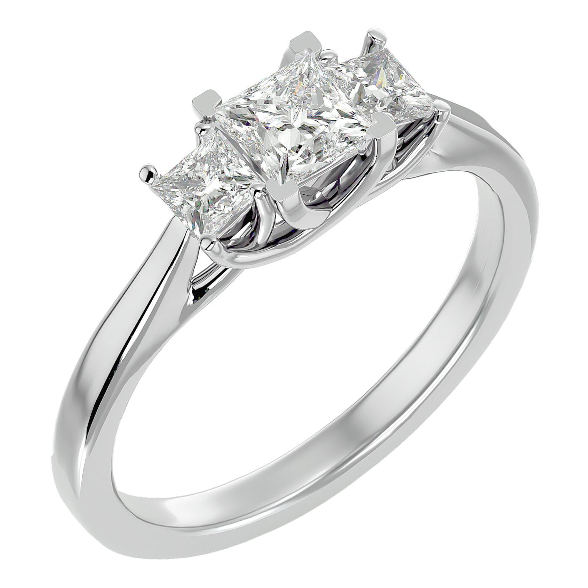 Inel de Logodnă Trei Moissanite Cu Tăietură De Prințesă de 0.96 ct din Platina - Castelo.ro