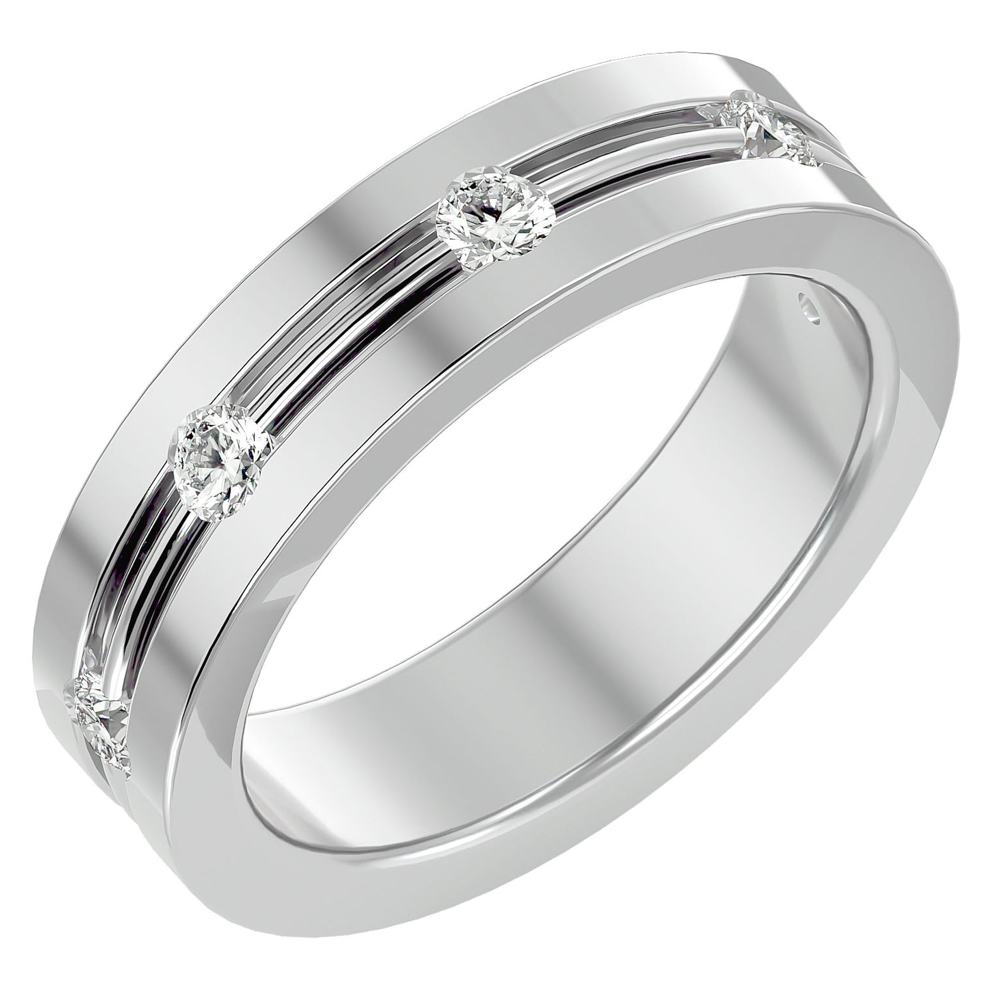 Verighetă din Aur 14k cu Bandă De Diamante Naturale de 0.56 ct din 14k Aur Alb - Castelo.ro