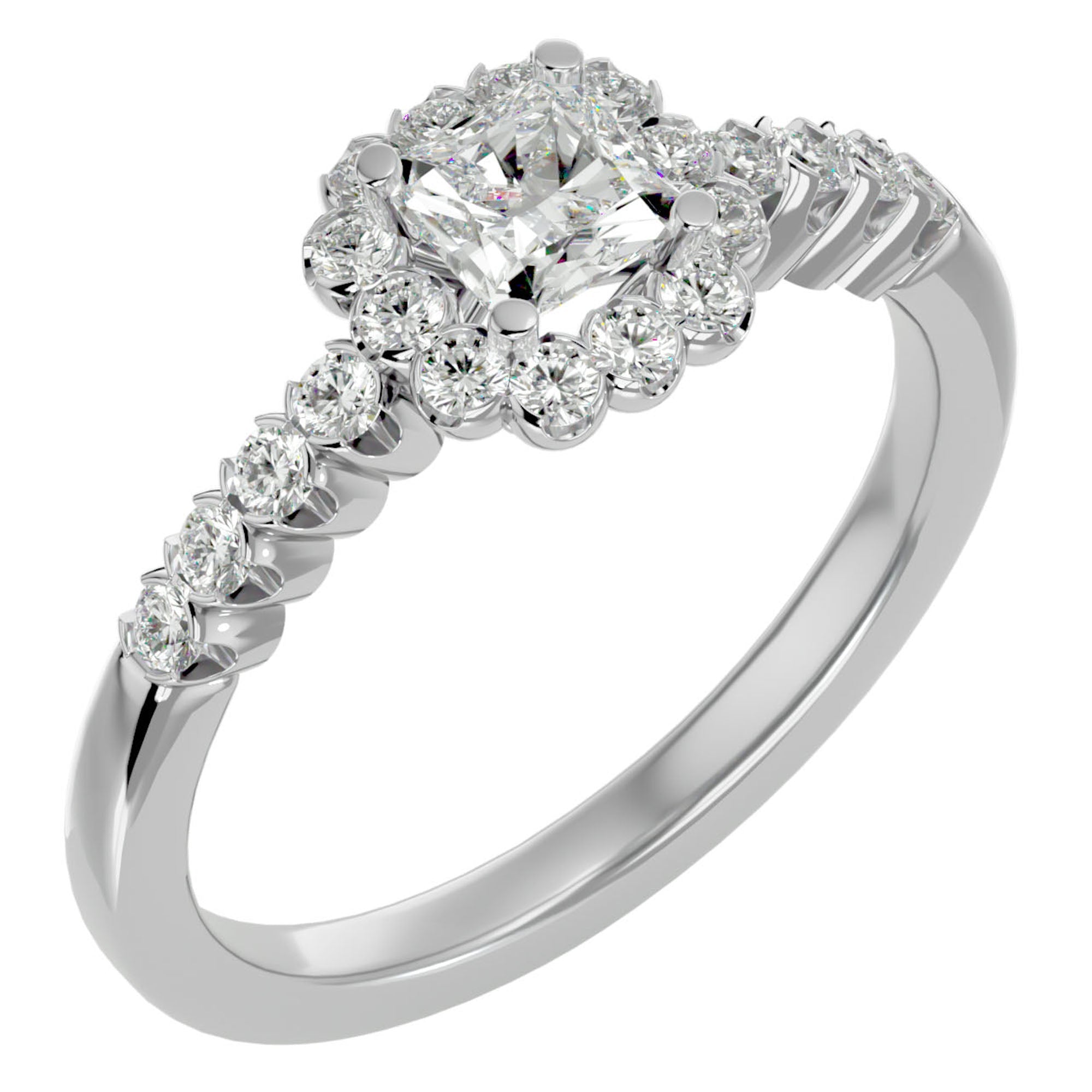 Inel de Logodnă Fleur Pavé din Aur 14k cu Diamante Naturale de 0.94 ct din 14k Aur Alb - Castelo.ro
