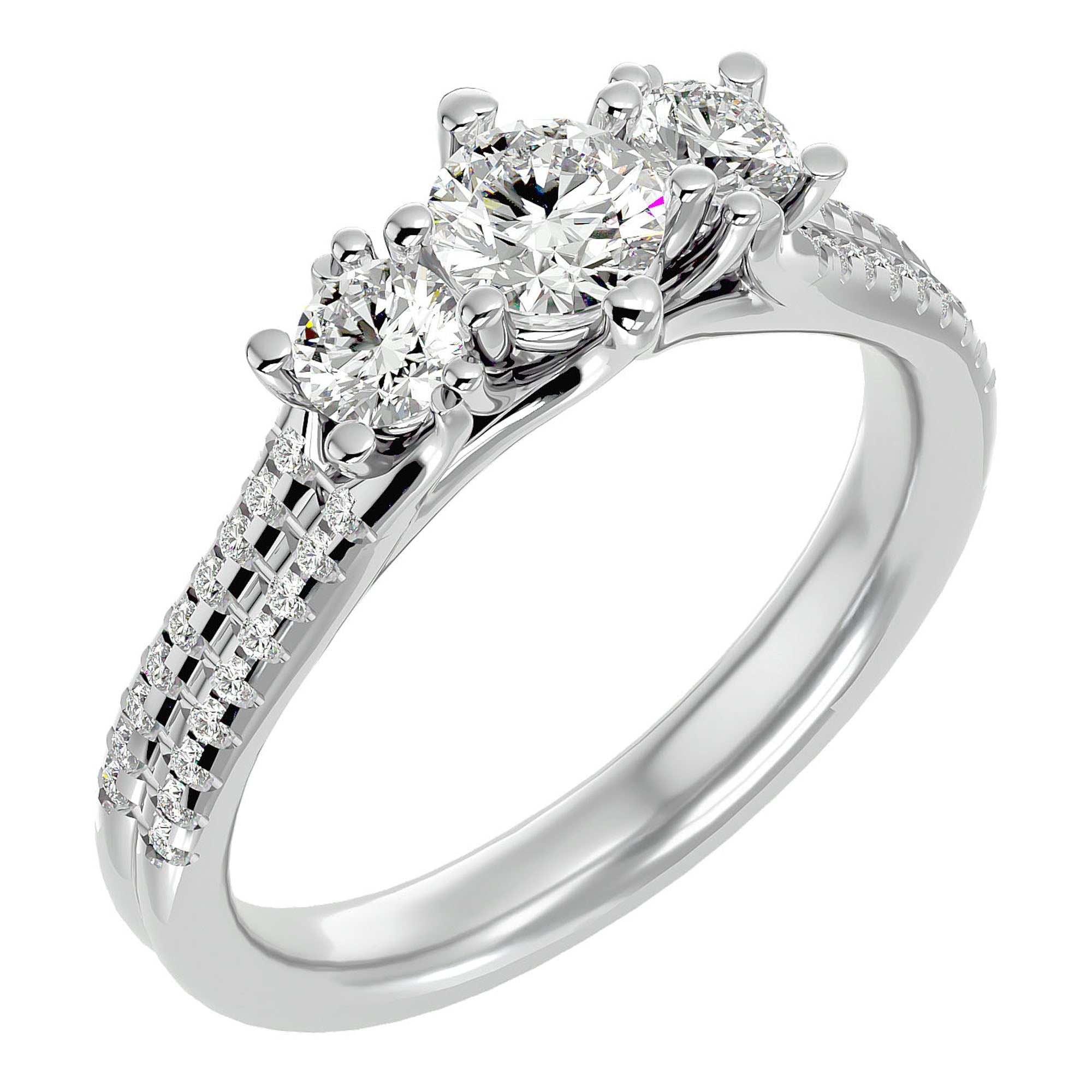 Inel de Logodnă Solitaire Pavè din Aur 14k cu Diamante Create în Laborator de 0.90 ct din 14k Aur Alb - Castelo.ro