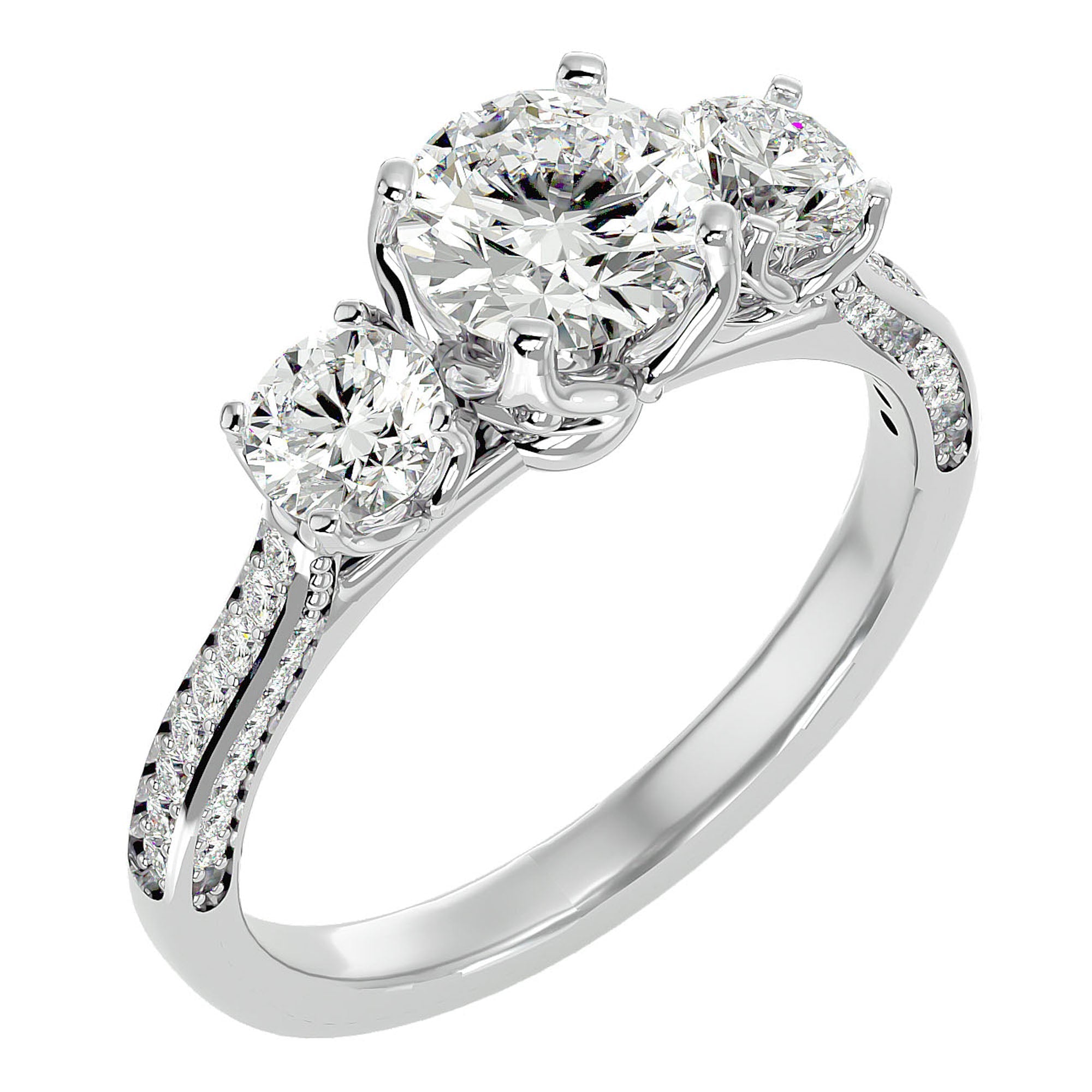 Inel de Logodnă din Aur 14k cu Trei Diamante Create în Laborator Solitaire Pavè de 1.90 ct din 14k Aur Alb - Castelo.ro