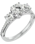 Inel de Logodnă din Aur 14k cu Trei Diamante Create în Laborator Solitaire Pavè de 1.90 ct din 14k Aur Alb - Castelo.ro
