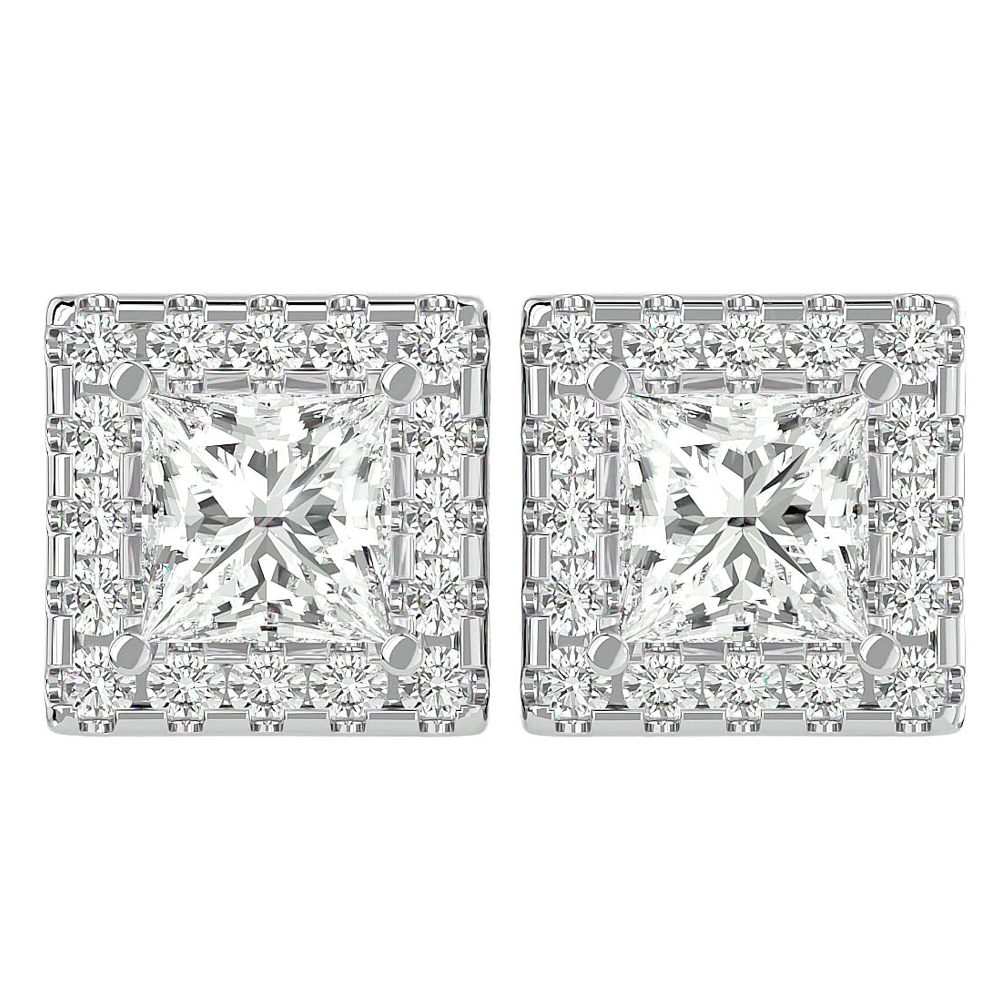 Cercei cu Diamante Naturale In Formă de Prințesă cu Ramă Halo de 2.15 ct din - Castelo.ro