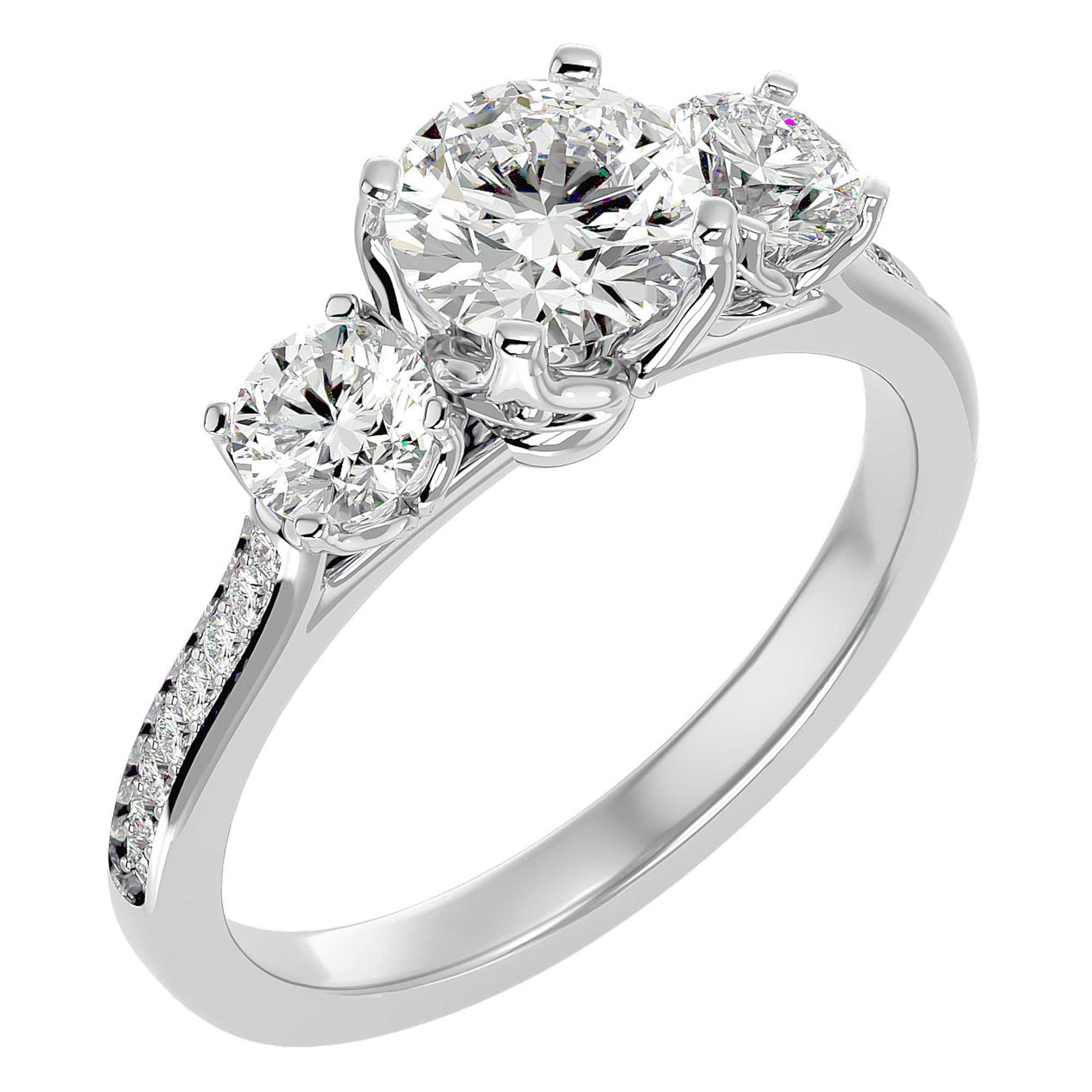 Inel de Logodnă din Aur 14k cu Trei Diamante Naturale Solitaire Pavè de 1.80 ct din 14k Aur Alb - Castelo.ro