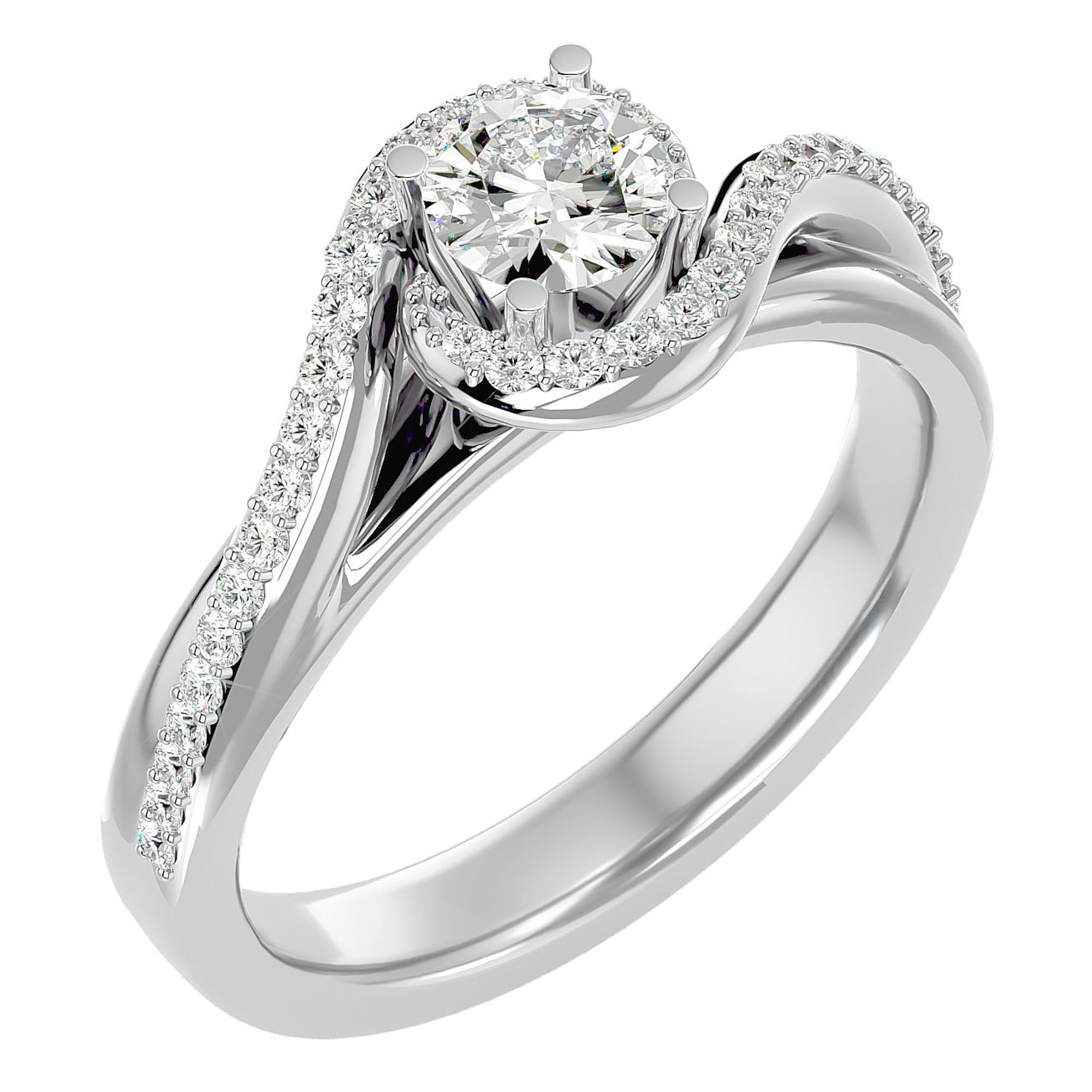 Inel de Logodnă cu Diamante Naturale Pavé în Spirală Eternă de 0.61 ct din Platina - Castelo.ro