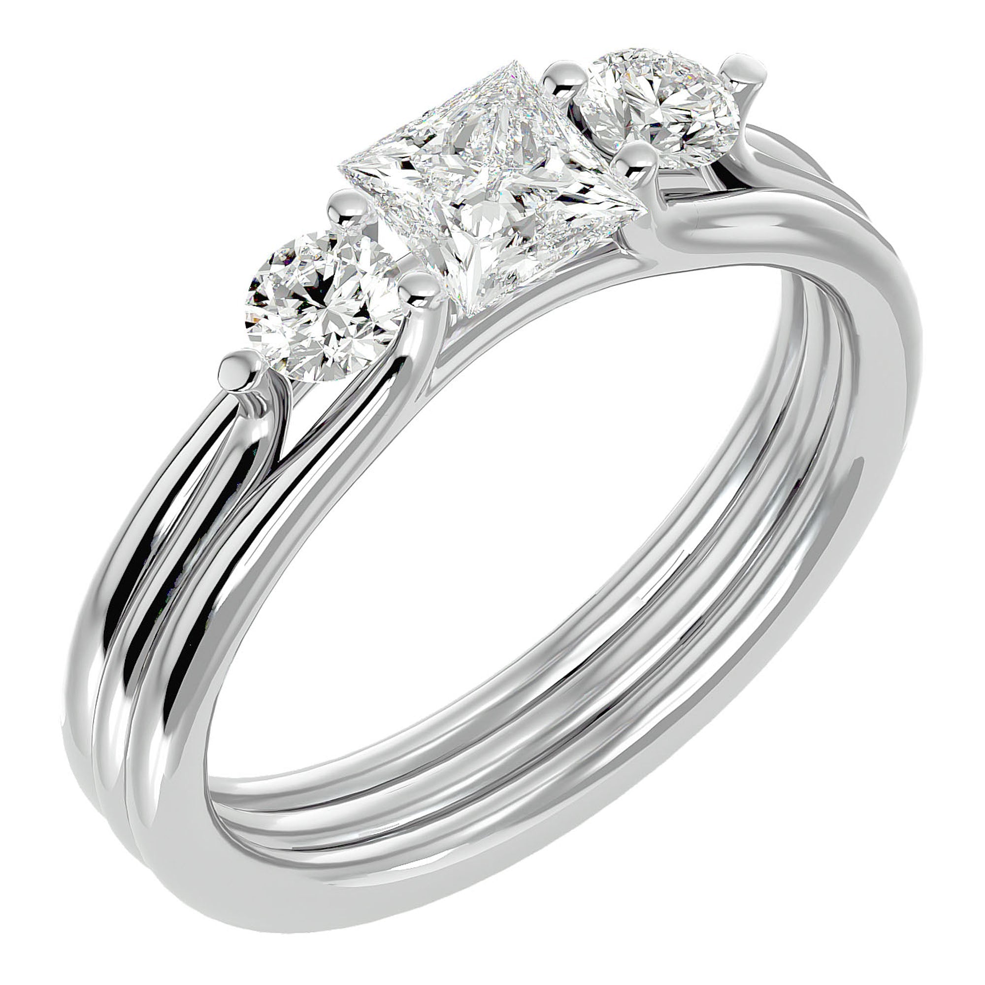 Inel Triplu de Logodnă Cu Trei Moissanite de 0.96 ct din Platina - Castelo.ro