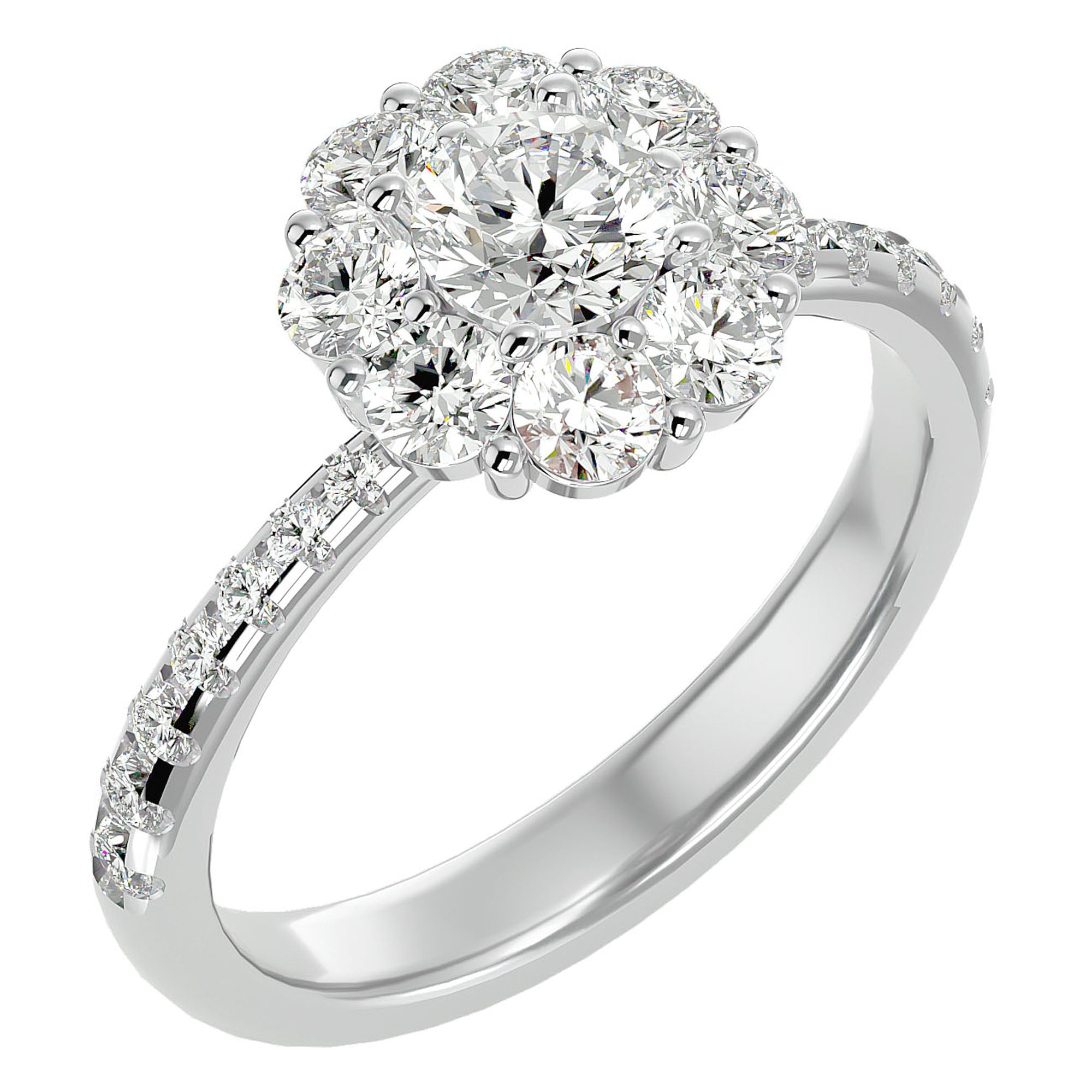 Inel de Logodnă Fleur din Aur 14k cu Diamante Create în Laborator Halo Pavé de 1.64 ct din 14k Aur Alb - Castelo.ro