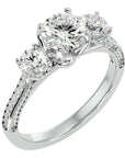 Inel de Logodnă cu Trei Diamante Naturale Solitaire Pavè de 1.90 ct din Platina - Castelo.ro