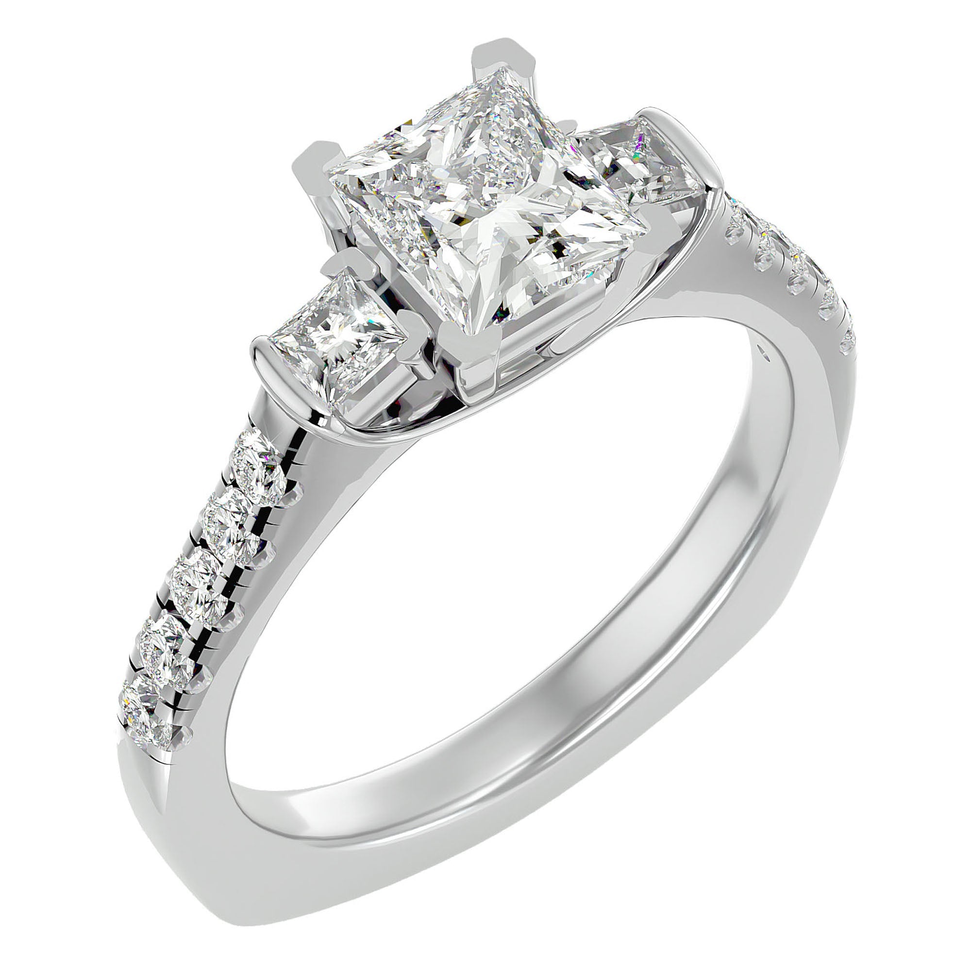 Inel de Logodnă cu Trei Moissanite In Forma De Prințesă de 1.72 ct din Platina - Castelo.ro