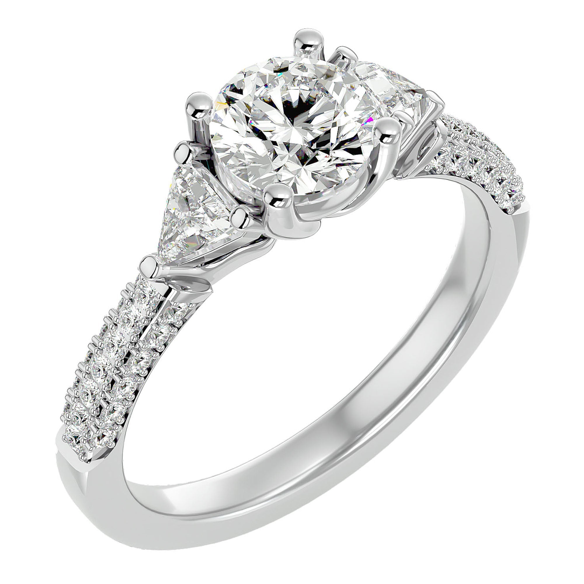 Inel de Logodnă din Aur 14k cu Trei Diamante Naturale Pavè de 1.63 ct din 14k Aur Alb - Castelo.ro
