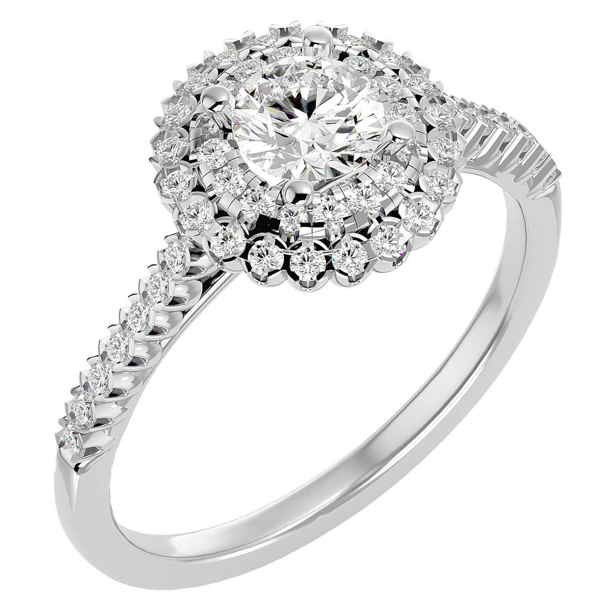 Inel de Logodnă din Aur 14k cu Diamante Create în Laborator Brilliant Duo Halo Pavé de 0.86 ct din 14k Aur Alb - Castelo.ro