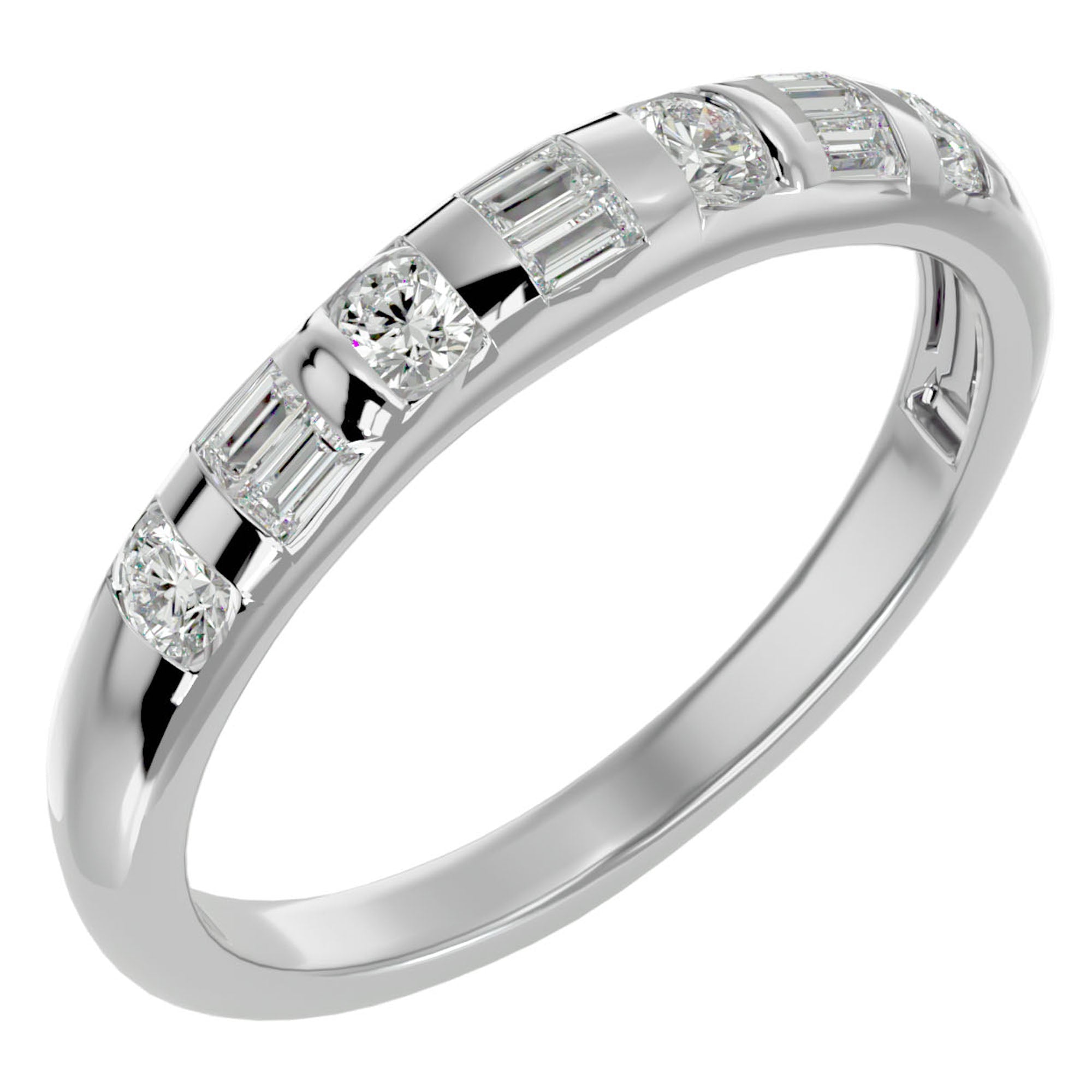 Inel Bagheta Eternity din Aur 14k cu Diamante Naturale de 0.56 ct din 14k Aur Alb - Castelo.ro