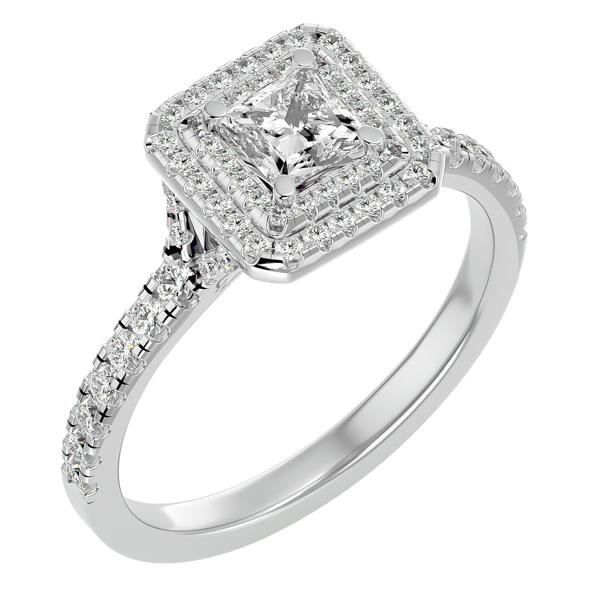 Inel Tăietură Princess Si Cadru Halo cu Moissanite de 0.95 ct din Platina - Castelo.ro