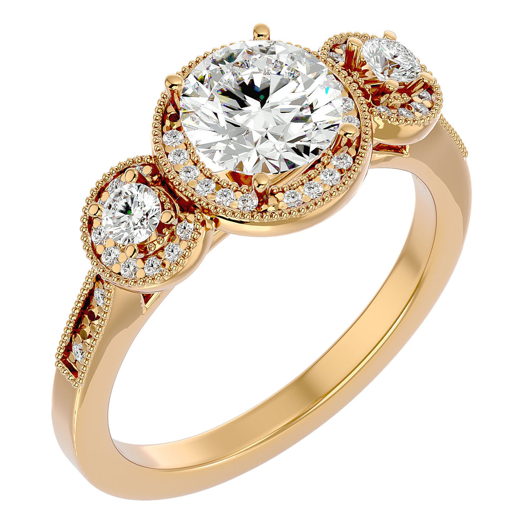Inel de Logodnă Vintage din Aur 14k Cu Trei Diamante Naturale de 1.43 ct din 14k Aur Galben - Castelo.ro
