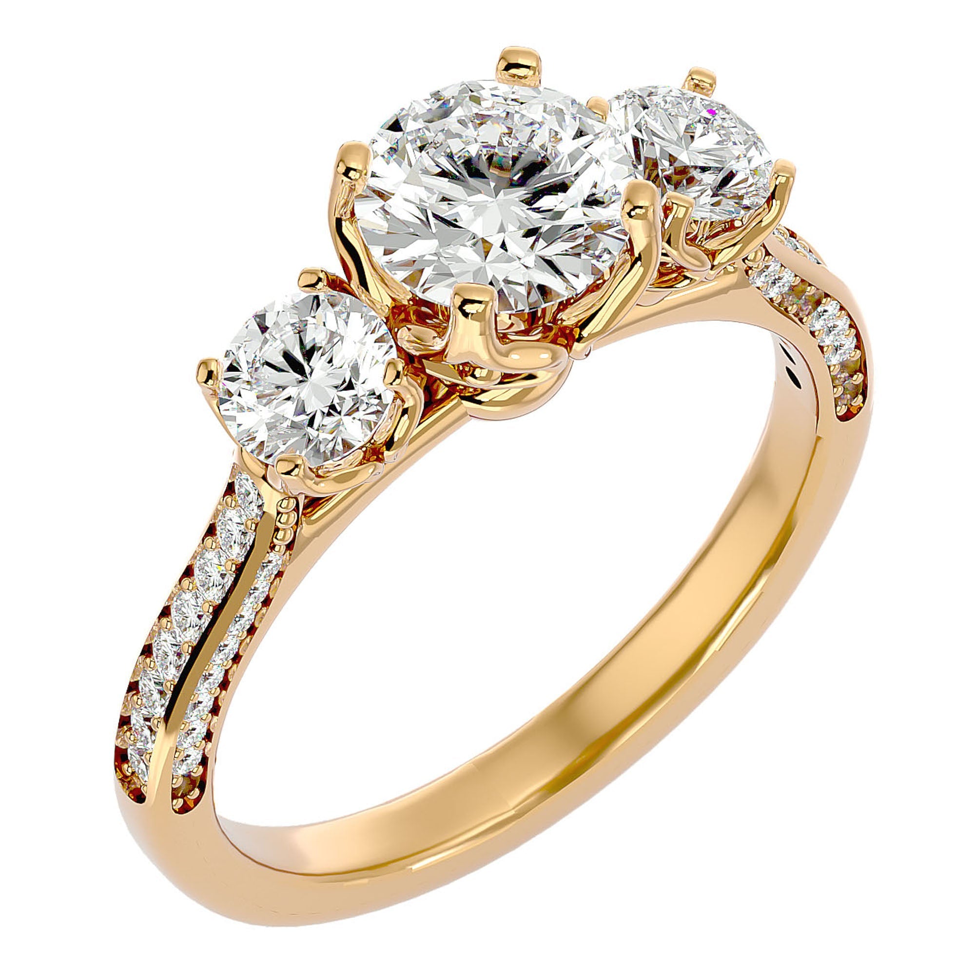 Inel de Logodnă din Aur 14k cu Trei Diamante Create în Laborator Solitaire Pavè de 1.90 ct din 14k Aur Galben - Castelo.ro