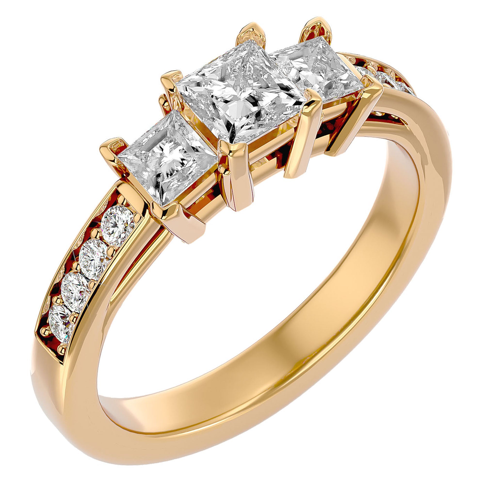 Inel de Logodnă Trei Moissanite Pavè de 1.28 ct din 18k Aur Galben - Castelo.ro