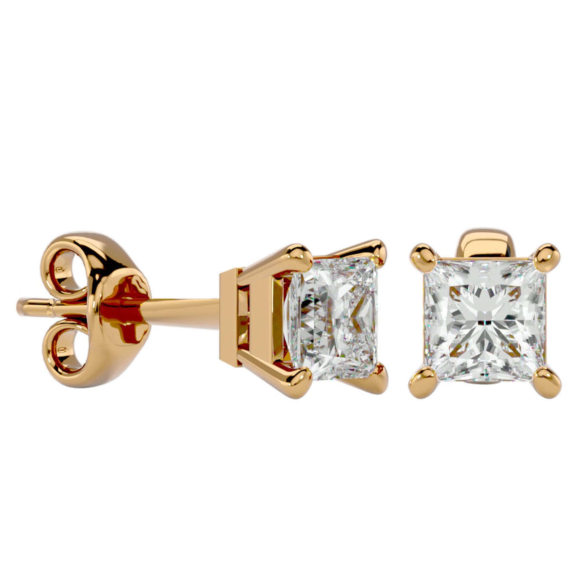 Cercei Stud Montură Prințesă din Aur 14k cu Diamant Natural de 1 ct din 14k Aur Galben - Castelo.ro