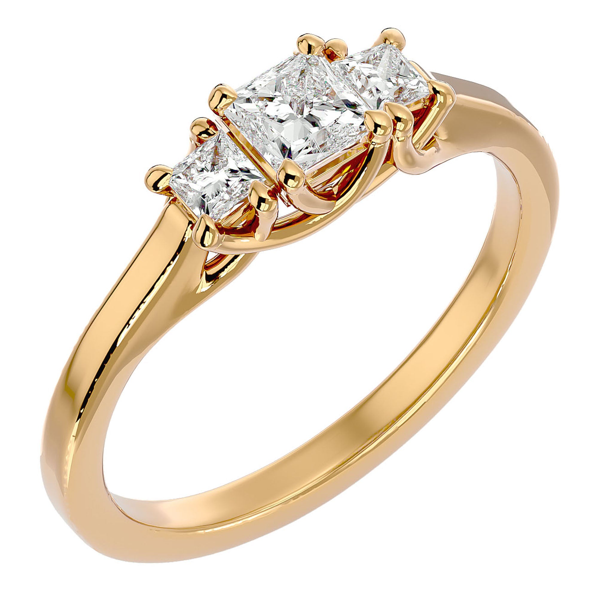 Inel de Logodnă cu Trei Diamante Naturale In Forma De Prințesă de 0.59 ct din 18k Aur Galben - Castelo.ro
