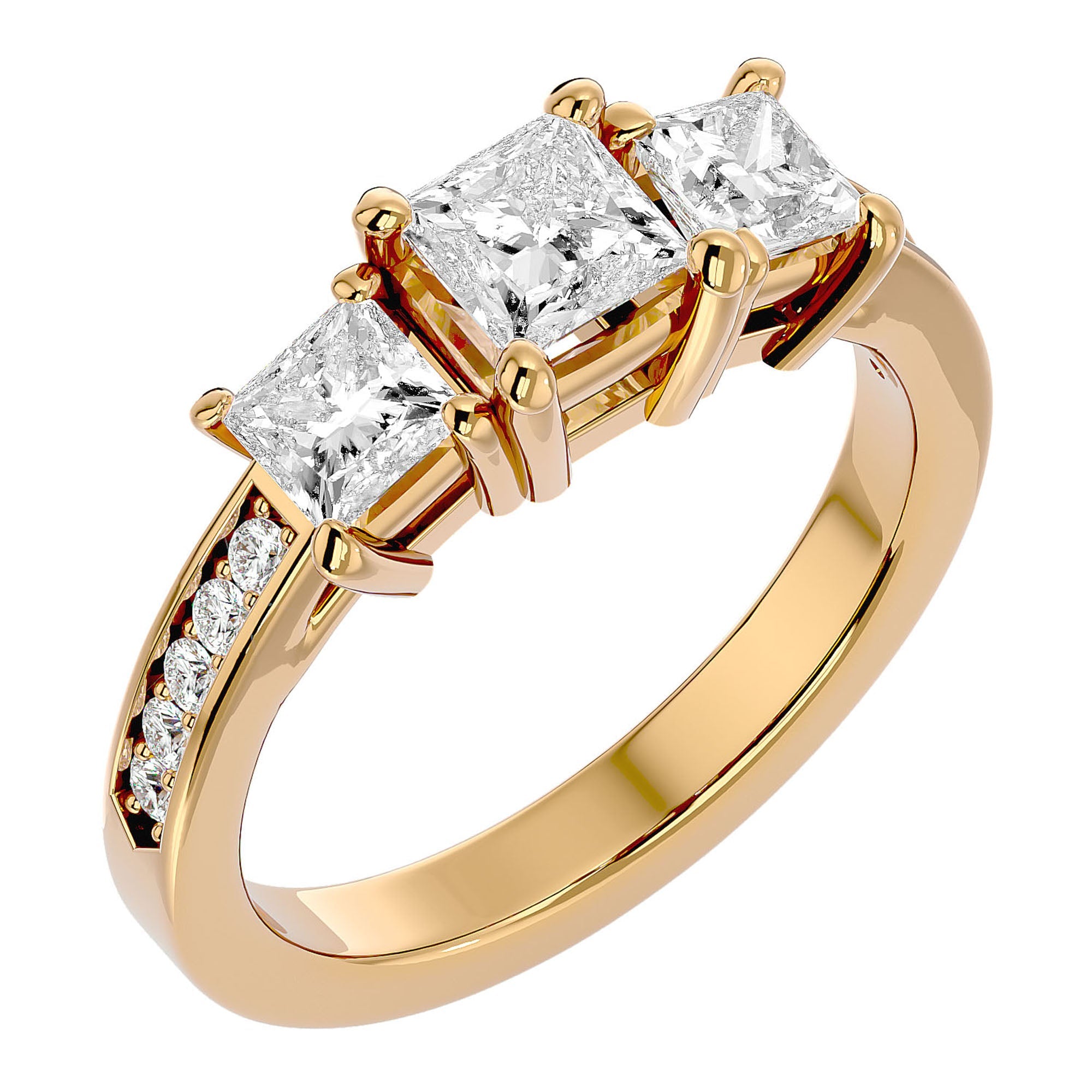 Inel de Logodnă din Aur 14k Trei Moissanite Pavè de 2.20 ct din 14k Aur Galben - Castelo.ro