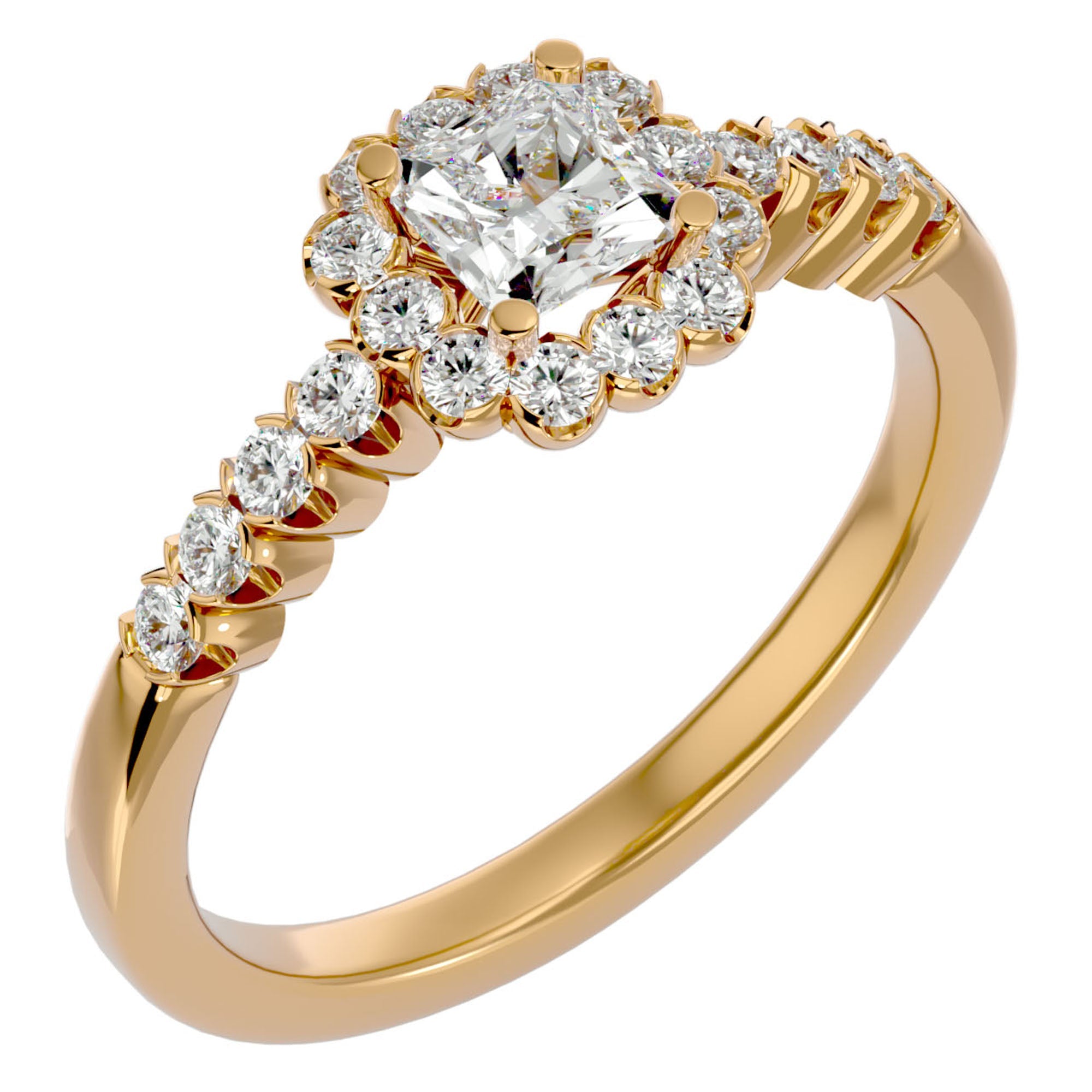 Inel de Logodnă Fleur Pavé cu Moissanite de 0.94 ct din 18k Aur Galben - Castelo.ro