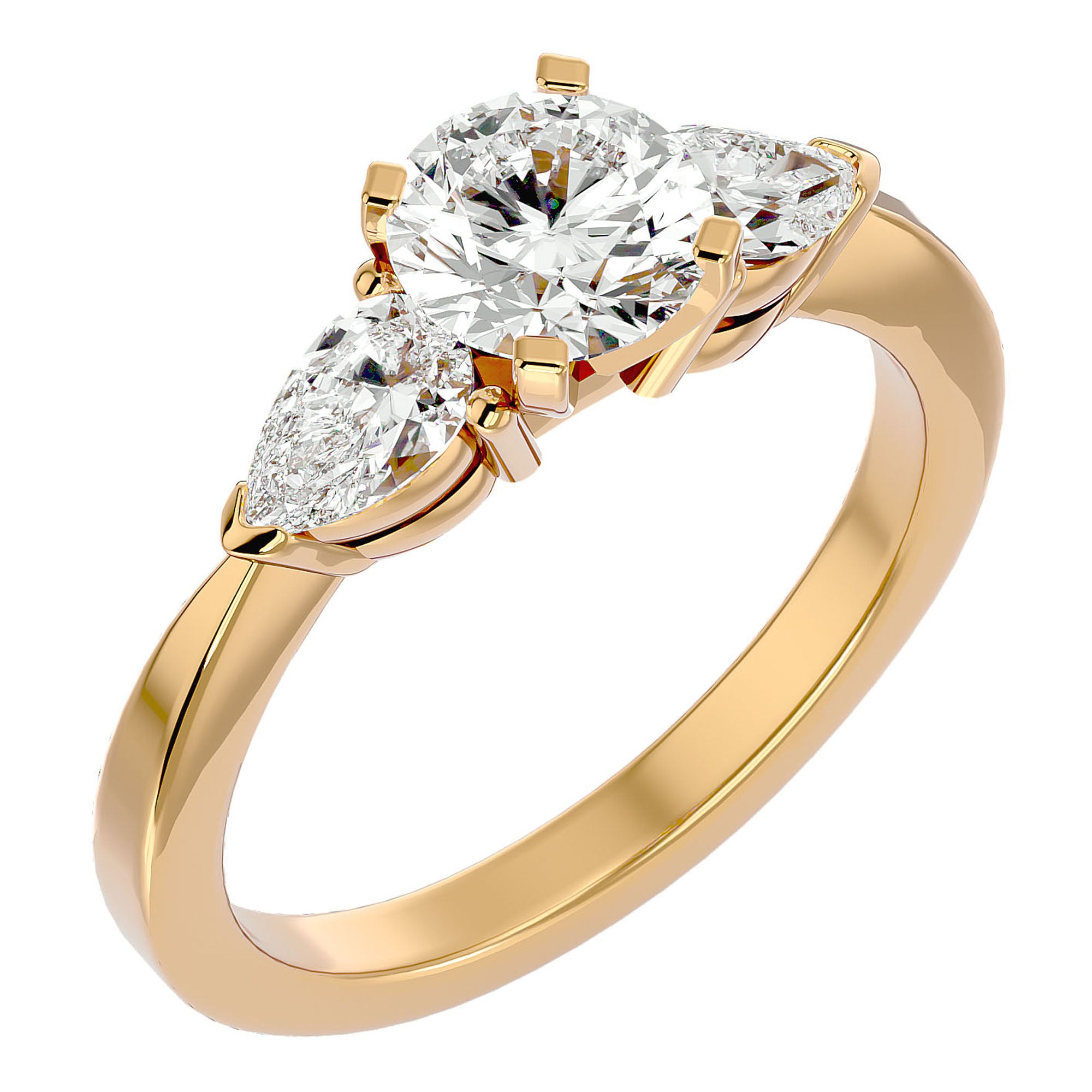 Inel de Logodnă Hélène cu Trei Moissanite de 2.18 ct din 18k Aur Galben - Castelo.ro