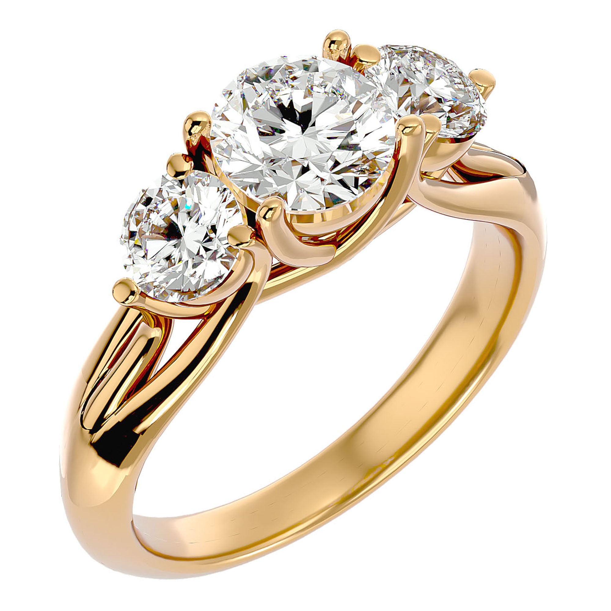Inel de Logodnă cu Trei Moissanite de 2.22 ct din 18k Aur Galben - Castelo.ro