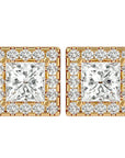 Cercei din Aur 14k cu Diamante Create în Laborator In Formă de Prințesă cu Ramă Halo de 2.15 ct din 14k Aur Galben - Castelo.ro