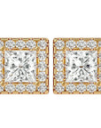 Cercei din Aur 14k cu Diamante Create în Laborator In Formă de Prințesă cu Ramă Halo de 2.15 ct din 14k Aur Galben - Castelo.ro