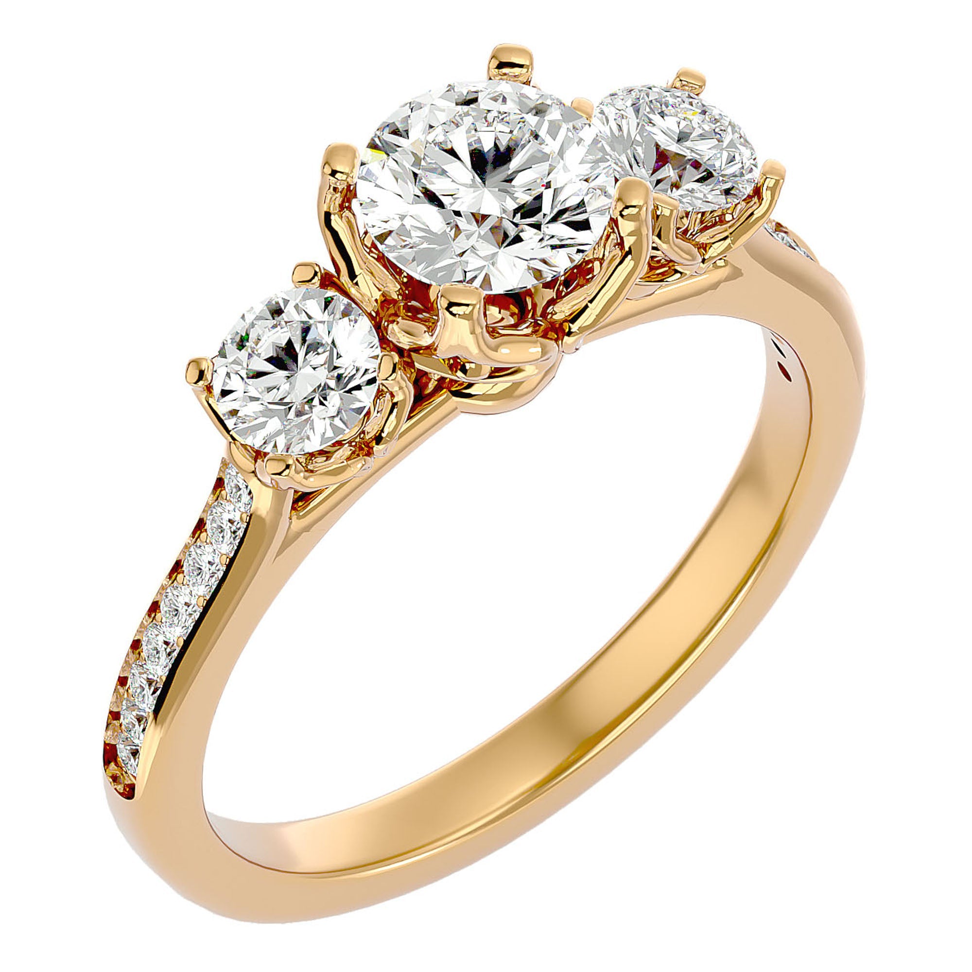 Inel de Logodnă cu Trei Diamante Naturale Pavè de 1.80 ct din 18k Aur Galben - Castelo.ro