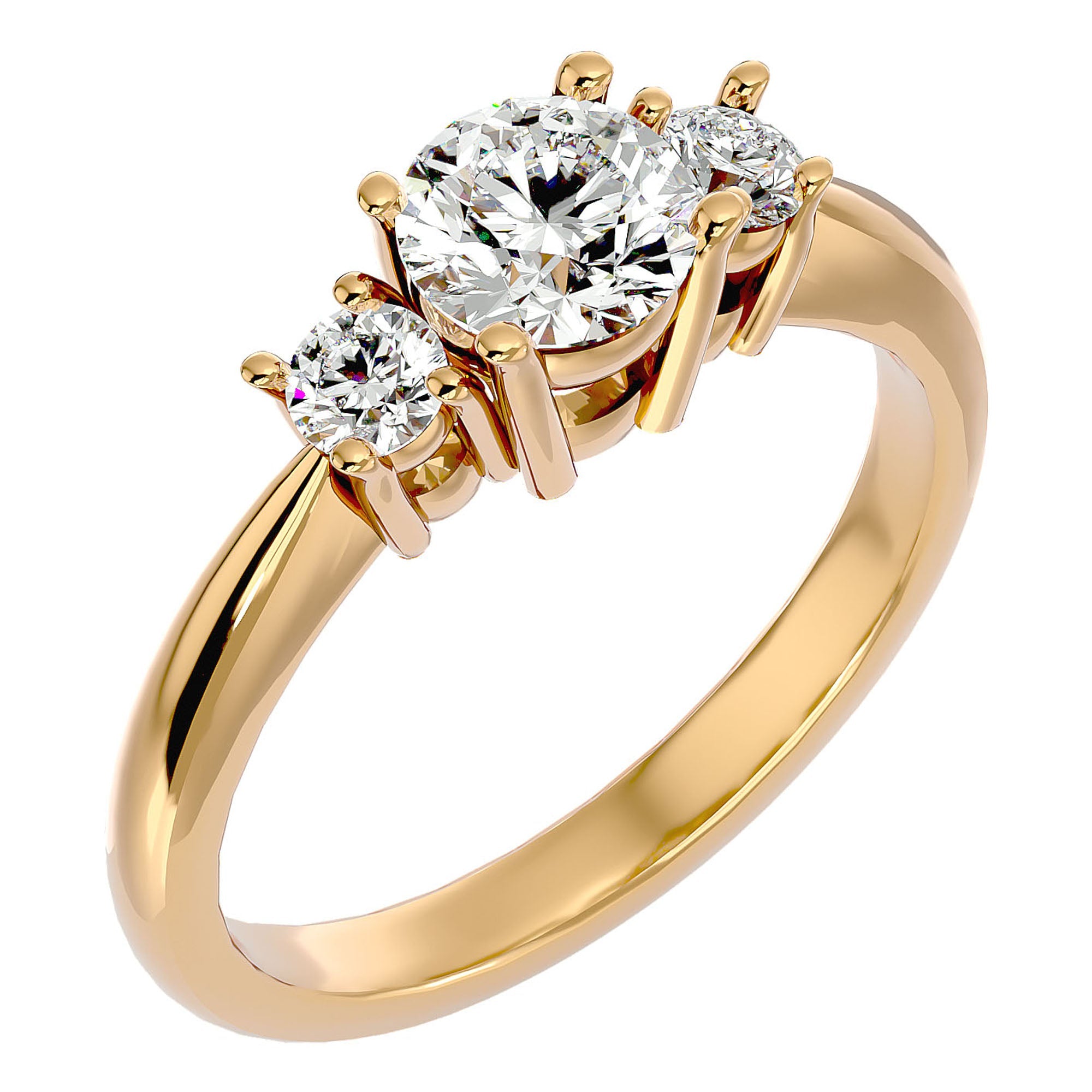 Inel de Logodnă cu Trei Diamante Naturale Pavè de 1.18 ct din 18k Aur Galben - Castelo.ro