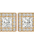Cercei cu Moissanite In Formă de Prințesă cu Ramă Halo de 2.15 ct din 18k Aur Galben - Castelo.ro