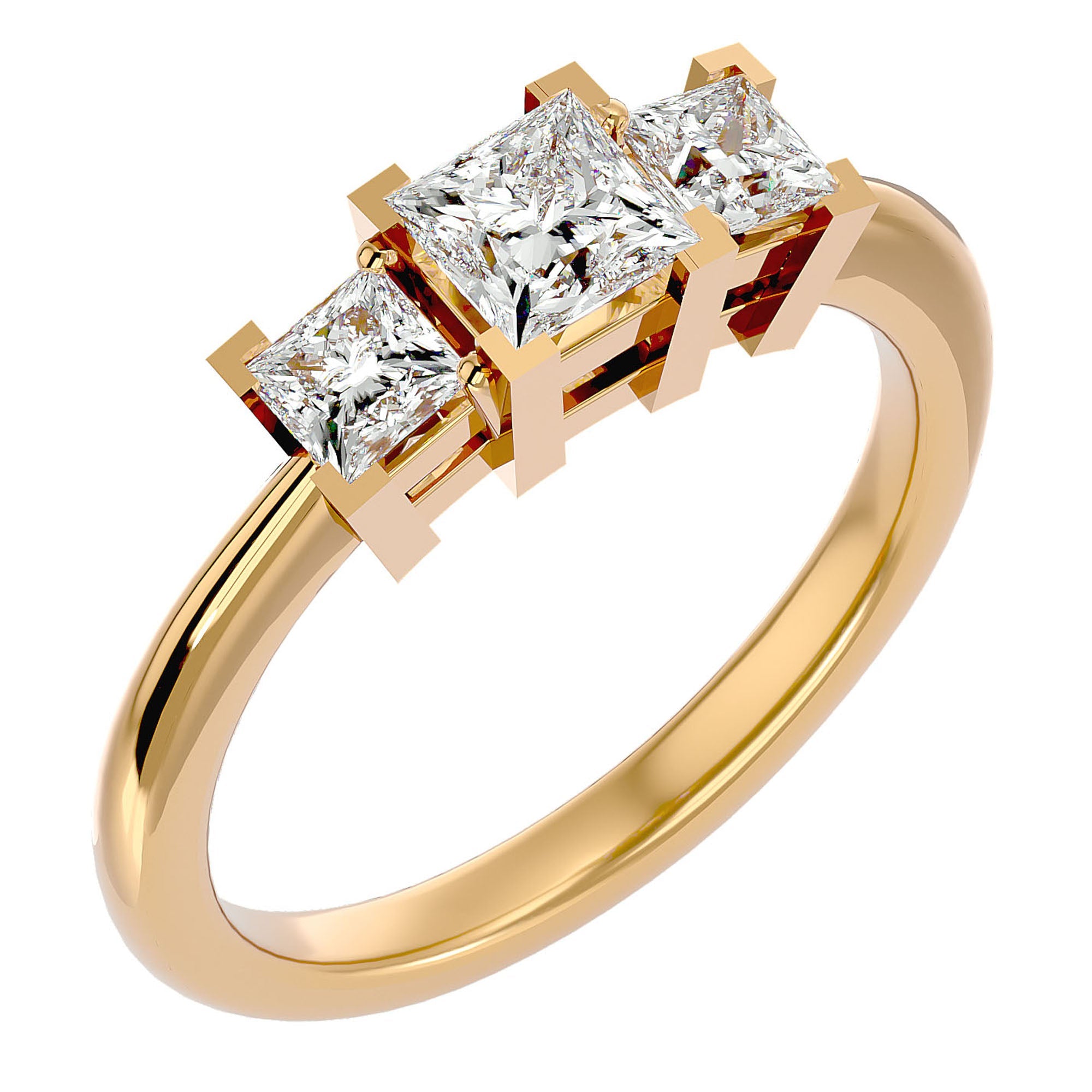 Inel de Logodnă Cu Trei Moissanite Tăietură Prințesă de 1.32 ct din 18k Aur Galben - Castelo.ro