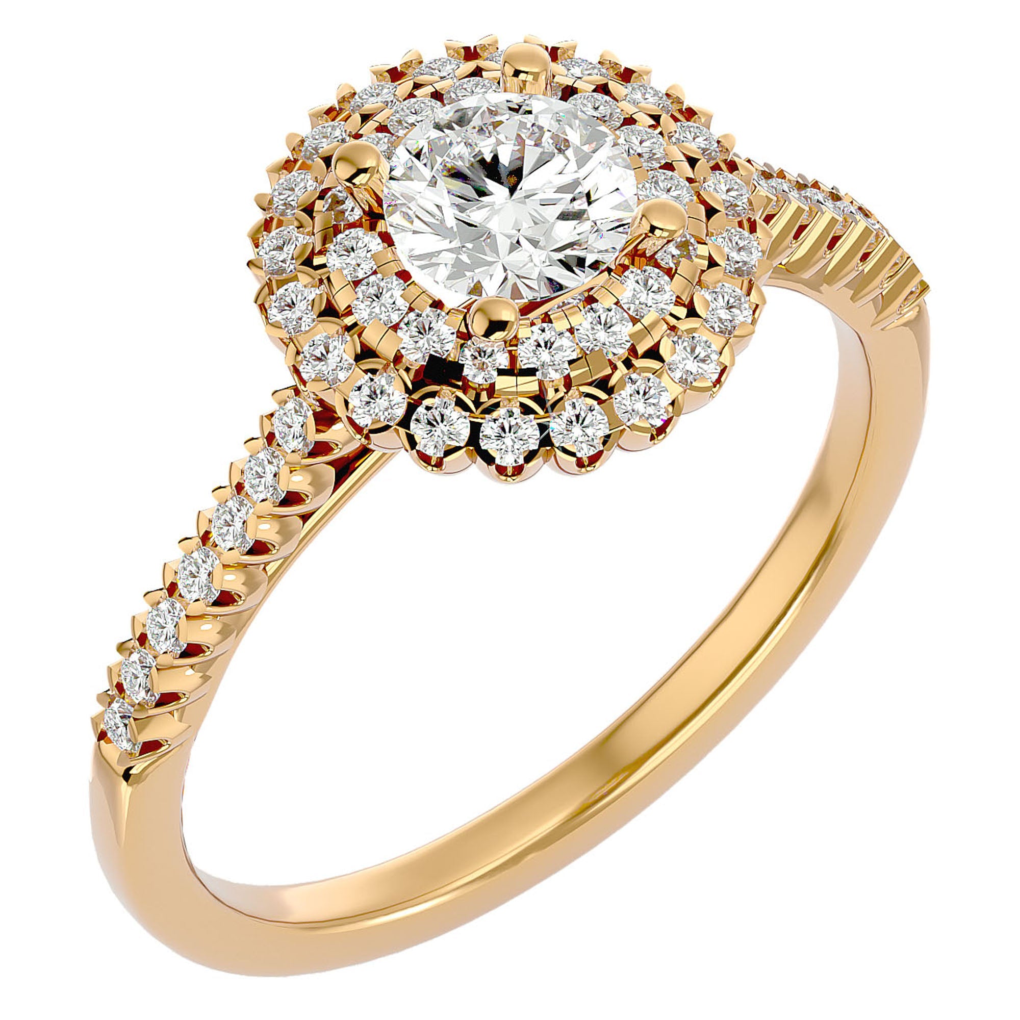 Inel de Logodnă cu Moissanite Brilliant Duo Halo Pavé de 0.86 ct din 18k Aur Galben - Castelo.ro