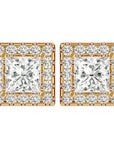 Cercei cu Diamante Naturale In Formă de Prințesă cu Ramă Halo de 2.15 ct din 18k Aur Galben - Castelo.ro