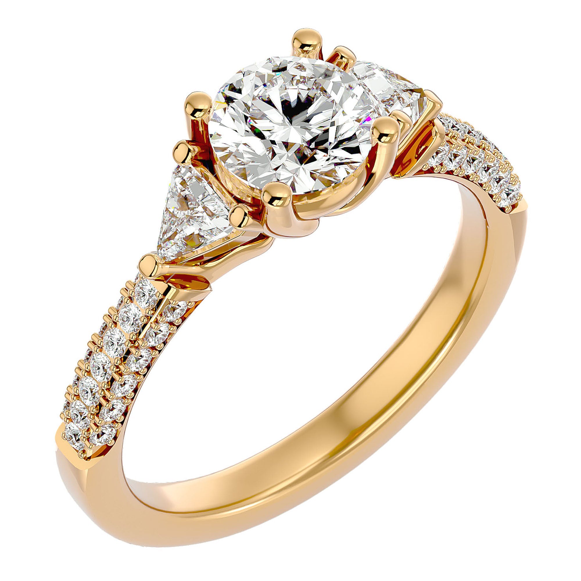 Inel de Logodnă din Aur 14k cu Trei Moissanite Pavè de 1.63 ct din 14k Aur Galben - Castelo.ro