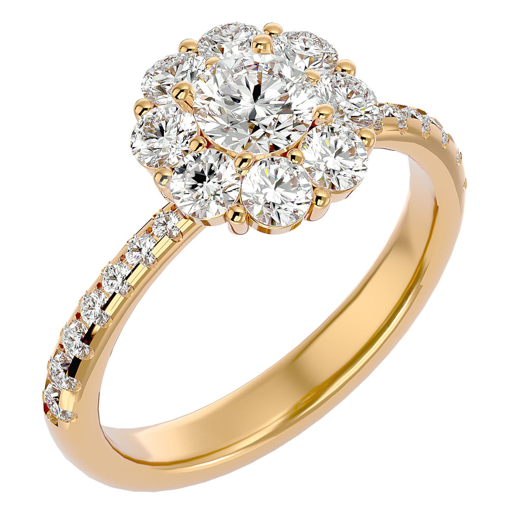 Inel de Logodnă Fleur din Aur 14k cu Diamante Naturale Halo Pavé de 1.64 ct din 14k Aur Galben - Castelo.ro